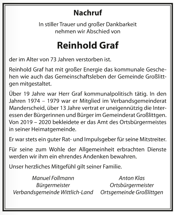 Nachruf Reinhold Graf